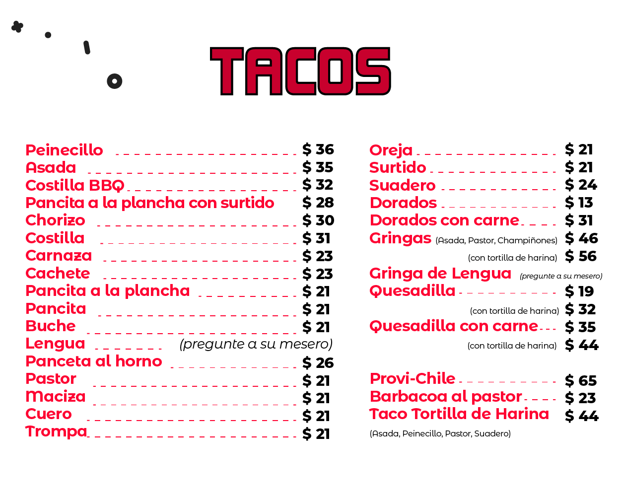 Precios Tacos 2023